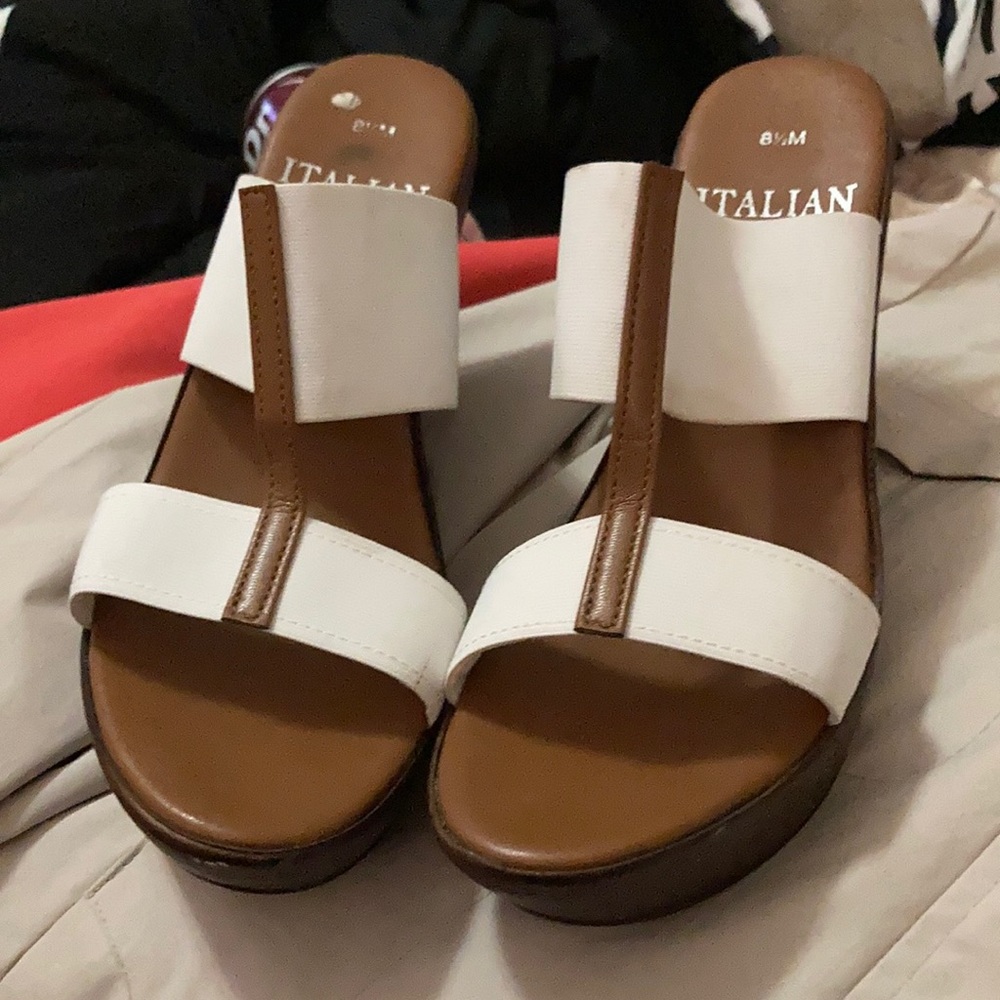 Brown and white wedges.